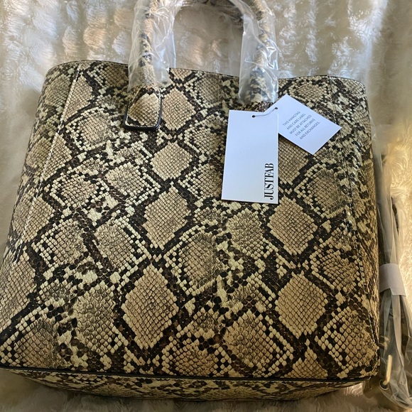 Nice Gift Option! Faux-Leather Snake NWT Oversize Tote Bag Tan Brown - Picture 8 of 16